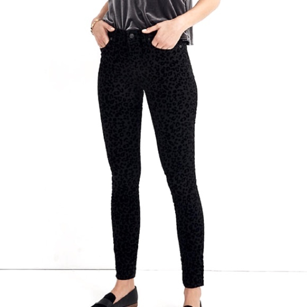 MADEWELL Black Tonal Jeans, Mid-Rise Skinny Tonal Leopard Print Jeans 28